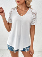 Lace Detail V-Neck Short Sleeve T-Shirt