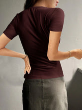 Load image into Gallery viewer, Round Neck Quarter Button Short Sleeve Top
