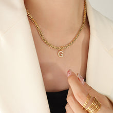 Load image into Gallery viewer, Brass Inlaid Zircon Letter Pendant Necklace
