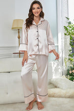 Load image into Gallery viewer, Contrast Piping Button-Up Top and Pants Pajama Set
