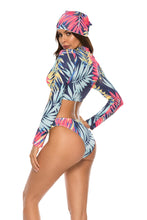 Load image into Gallery viewer, Printed Zip Up Three-Piece Swim Set

