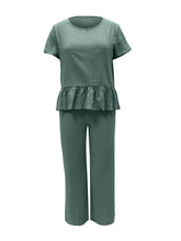 Load image into Gallery viewer, Peplum Round Neck Short Sleeve Top and Pants Set
