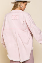 Load image into Gallery viewer, POL Button Down Raw Hem Distressed Shacket
