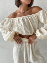 Load image into Gallery viewer, Off Shoulder Long Sleeve Top and Pants Set
