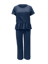 Load image into Gallery viewer, Peplum Round Neck Short Sleeve Top and Pants Set
