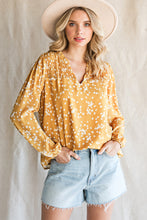 Load image into Gallery viewer, Double Take Printed Notched Neck Smocked Blouse
