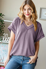 Load image into Gallery viewer, Heimish Full Size Exposed Seam Short Sleeve Ribbed Top
