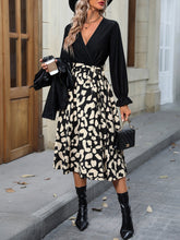 Load image into Gallery viewer, Leopard Surplice Neck Tied Dress
