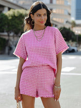 Load image into Gallery viewer, Raw Hem Round Neck Top and Shorts Set
