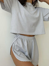 Load image into Gallery viewer, Striped Round Neck Top and Shorts Set
