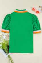 Load image into Gallery viewer, Contrast Trim Notched Short Sleeve Blouse
