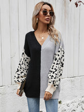 Load image into Gallery viewer, Woven Right Leopard Color Block V-Neck Tunic Pullover Sweater
