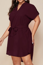 Load image into Gallery viewer, Plus Size Notched Tie Waist Mini Dress
