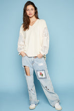 Load image into Gallery viewer, POL V-Neck Lace Balloon Sleeve Exposed Seam Top
