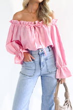 Load image into Gallery viewer, Drawstring Off-Shoulder Flounce Sleeve Blouse
