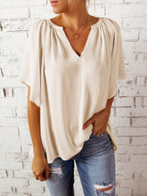 Load image into Gallery viewer, Ruched Notched Half Sleeve Blouse
