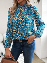 Load image into Gallery viewer, Cutout Printed Mock Neck Balloon Sleeve Blouse
