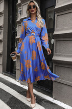 Load image into Gallery viewer, Floral Pleated Surplice Long Sleeve Midi Dress
