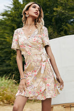 Load image into Gallery viewer, Floral Tied Ruffle Hem Surplice Dress

