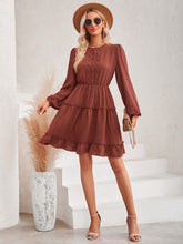 Load image into Gallery viewer, Swiss Dot Lace Trim Balloon Sleeve Dress
