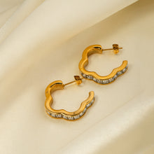 Load image into Gallery viewer, Stainless Steel Inlaid Zircon C-Hoop Earrings
