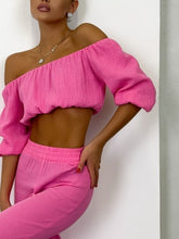 Load image into Gallery viewer, Off Shoulder Long Sleeve Top and Pants Set
