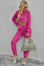 Load image into Gallery viewer, Round Neck Long Sleeve Cropped Top and Pants Set
