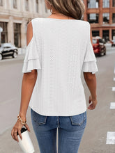 Load image into Gallery viewer, Eyelet V-Neck Cold Shoulder Blouse
