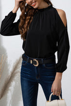 Load image into Gallery viewer, Frill Mock Neck Cold Shoulder Blouse
