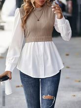 Load image into Gallery viewer, Contrast Round Neck Puff Sleeve Blouse
