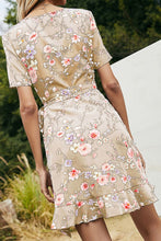 Load image into Gallery viewer, Floral Tied Ruffle Hem Surplice Dress
