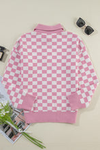 Load image into Gallery viewer, Checkered Collared Neck Dropped Shoulder Sweater
