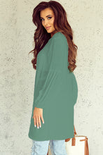 Load image into Gallery viewer, Notched Button Up Balloon Sleeve Longline Top
