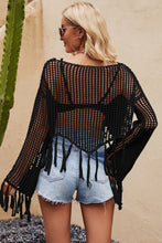 Load image into Gallery viewer, Tassel Hem Openwork Long Sleeve Cover Up
