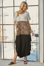 Load image into Gallery viewer, Celeste Full Size Leopard Color Block Short Sleeve Slit Maxi Dress with Pockets
