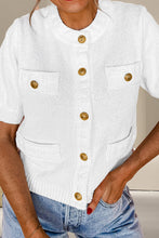 Load image into Gallery viewer, Button Up Round Neck Short Sleeve Knit Top

