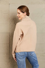 Load image into Gallery viewer, Woven Right Button Detail Rib-Knit Turtleneck Sweater
