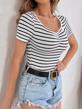 Load image into Gallery viewer, Striped V-Neck Short Sleeve T-Shirt
