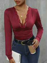 Load image into Gallery viewer, Lace Detail Plunge Long Sleeve Bodysuit
