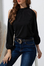 Load image into Gallery viewer, Frill Mock Neck Cold Shoulder Blouse
