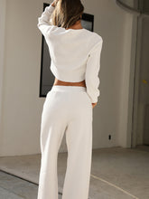 Load image into Gallery viewer, Waffle-Knit Round Neck Top and Pants Set
