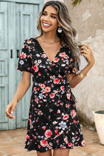 Load image into Gallery viewer, Floral Tied Ruffle Hem Surplice Dress

