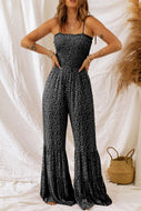 Floral Spaghetti Strap Wide Leg Jumpsuit BLACK