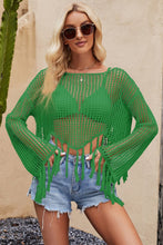 Load image into Gallery viewer, Tassel Hem Openwork Long Sleeve Cover Up
