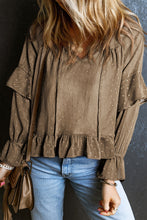 Load image into Gallery viewer, Swiss Dot Tie Neck Flounce Sleeve Blouse
