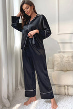 Load image into Gallery viewer, Contrast Piping Button-Up Top and Pants Pajama Set
