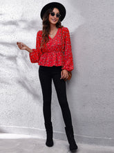 Load image into Gallery viewer, Floral V-Neck Balloon Sleeve Peplum Blouse
