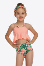 Load image into Gallery viewer, Botanical Print Crisscross Ruffled Two-Piece Swim Set
