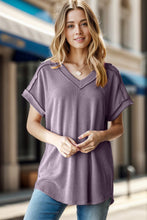 Load image into Gallery viewer, Heimish Full Size Exposed Seam Short Sleeve Ribbed Top
