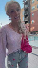 Load and play video in Gallery viewer, High Waisted Jeans with Distressing &amp; Pink Stars
